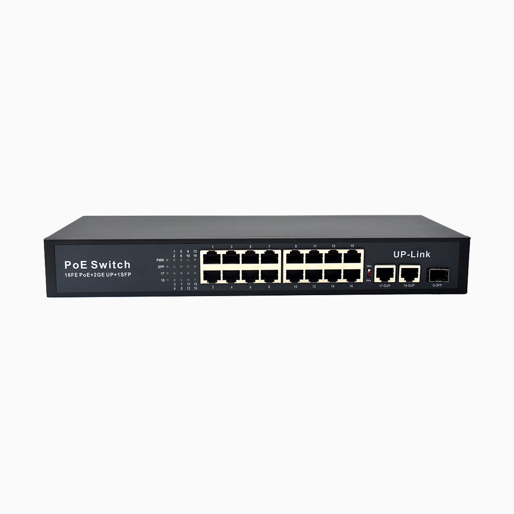 16-port Gigabit Ethernet PoE-switch med metallhus, skrivbords- eller väggmontering